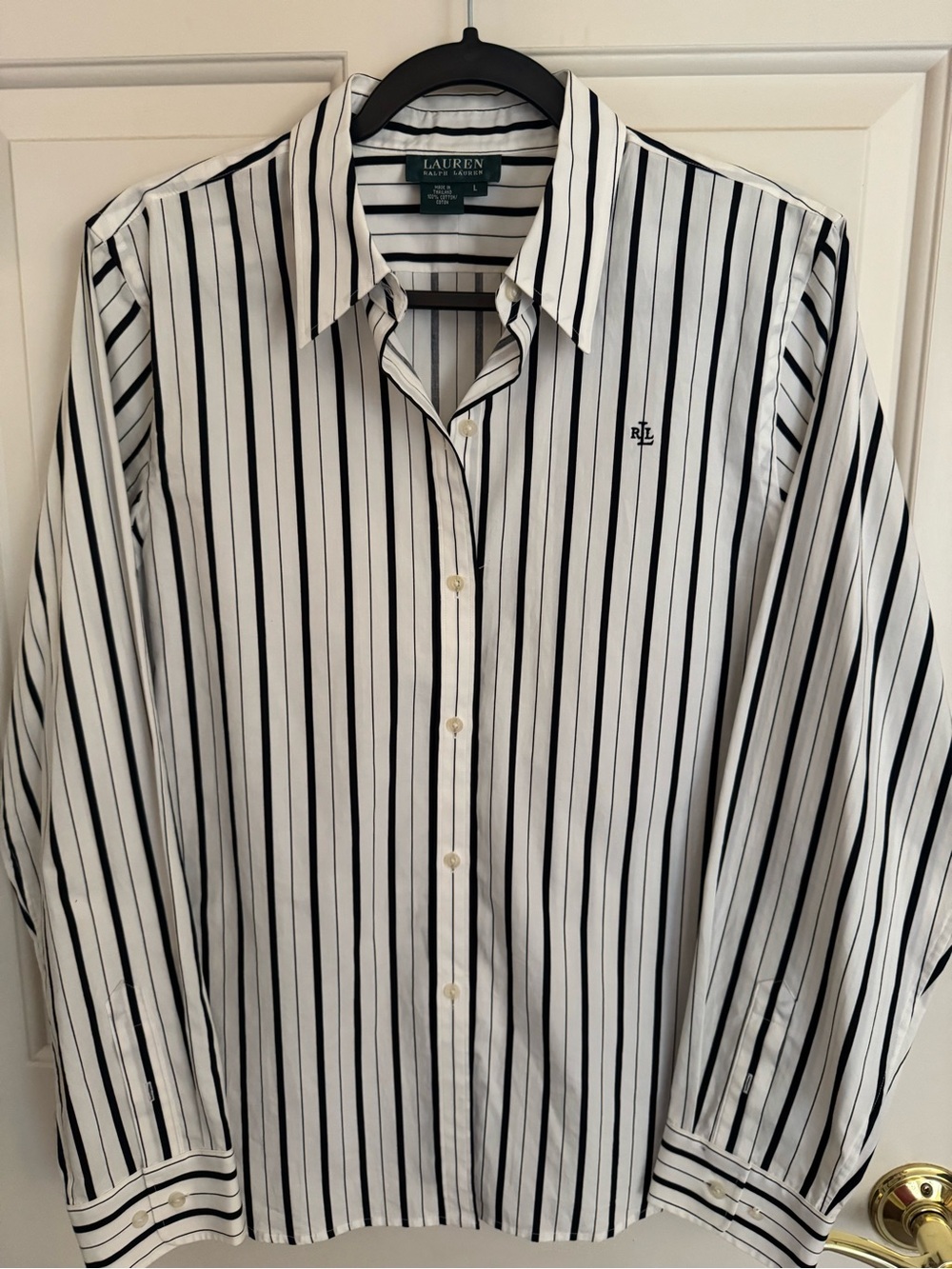 Lauren Ralph Lauren Woman’s White & Black Stripe Button-Up Shirt Size - Large